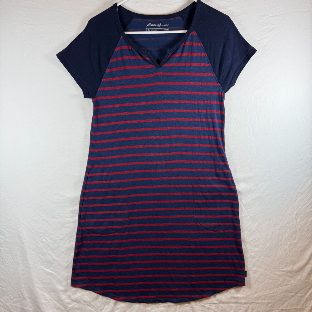 Eddie Bauer Outdoor Navy Red Striped Raglan Sleeve T-Shirt Dress Size M